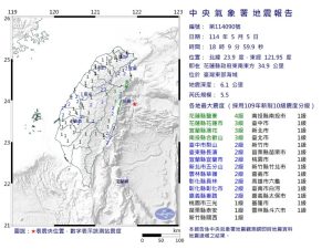 花蓮1小時內連震7次！主震規模5.9、氣象署：3天內要小心餘震