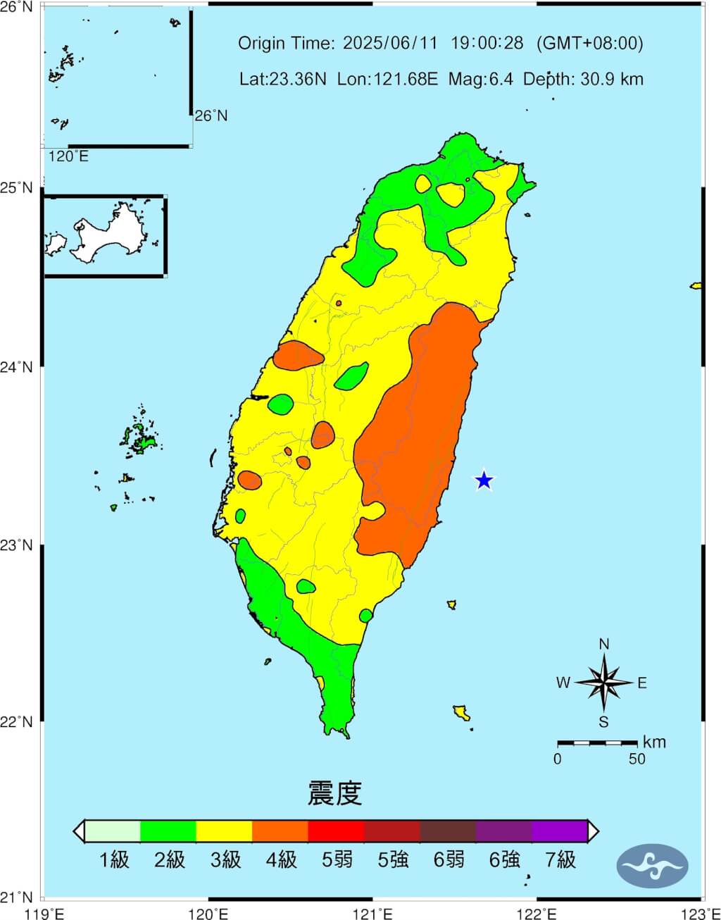花蓮東部海域11日晚間規模6.4地震 3天內小心規模5以上餘震