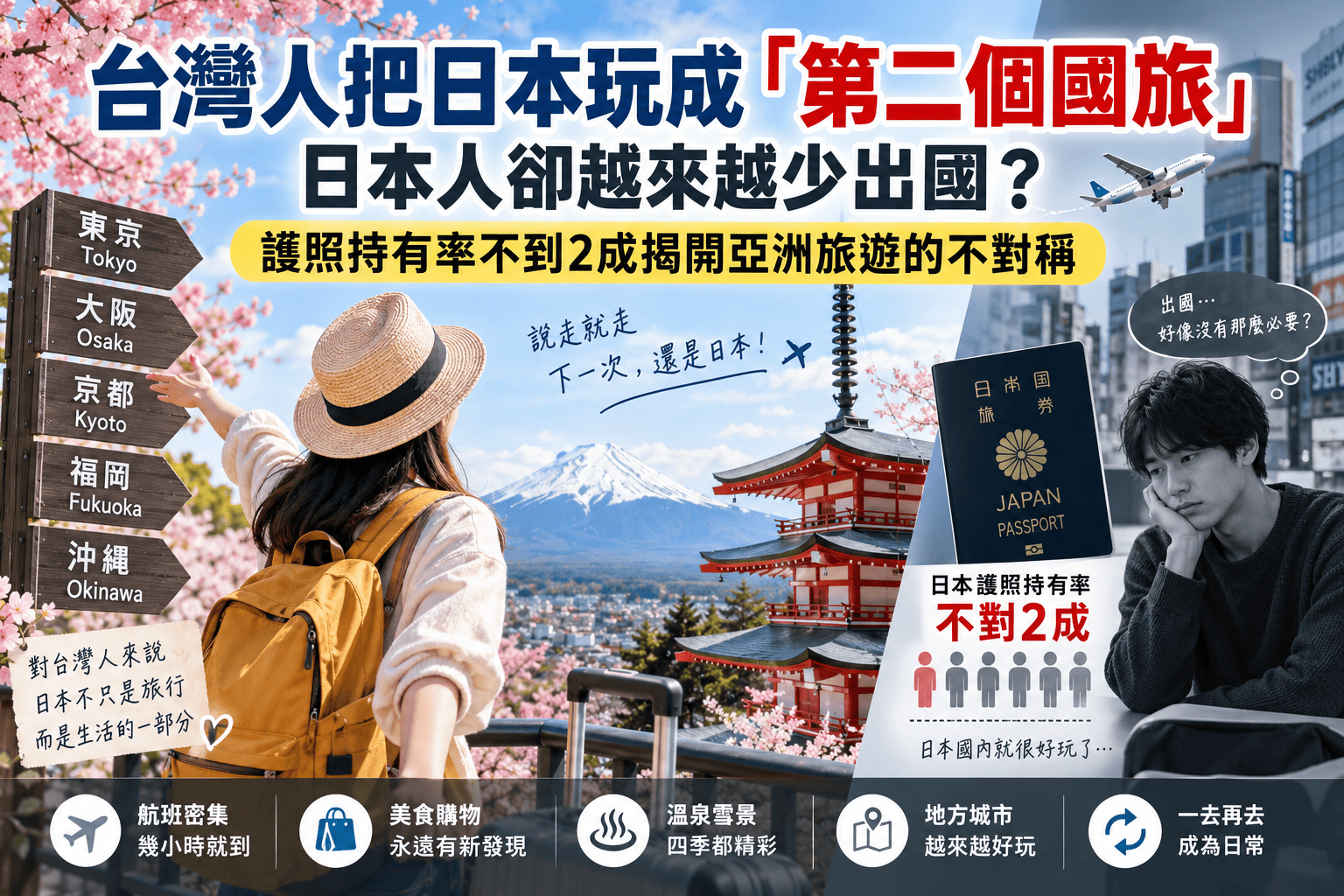 台灣人把日本玩成「第二個國旅」,日本人卻越來越少出國?護照持有率不到2成揭開亞洲旅遊的不對稱
