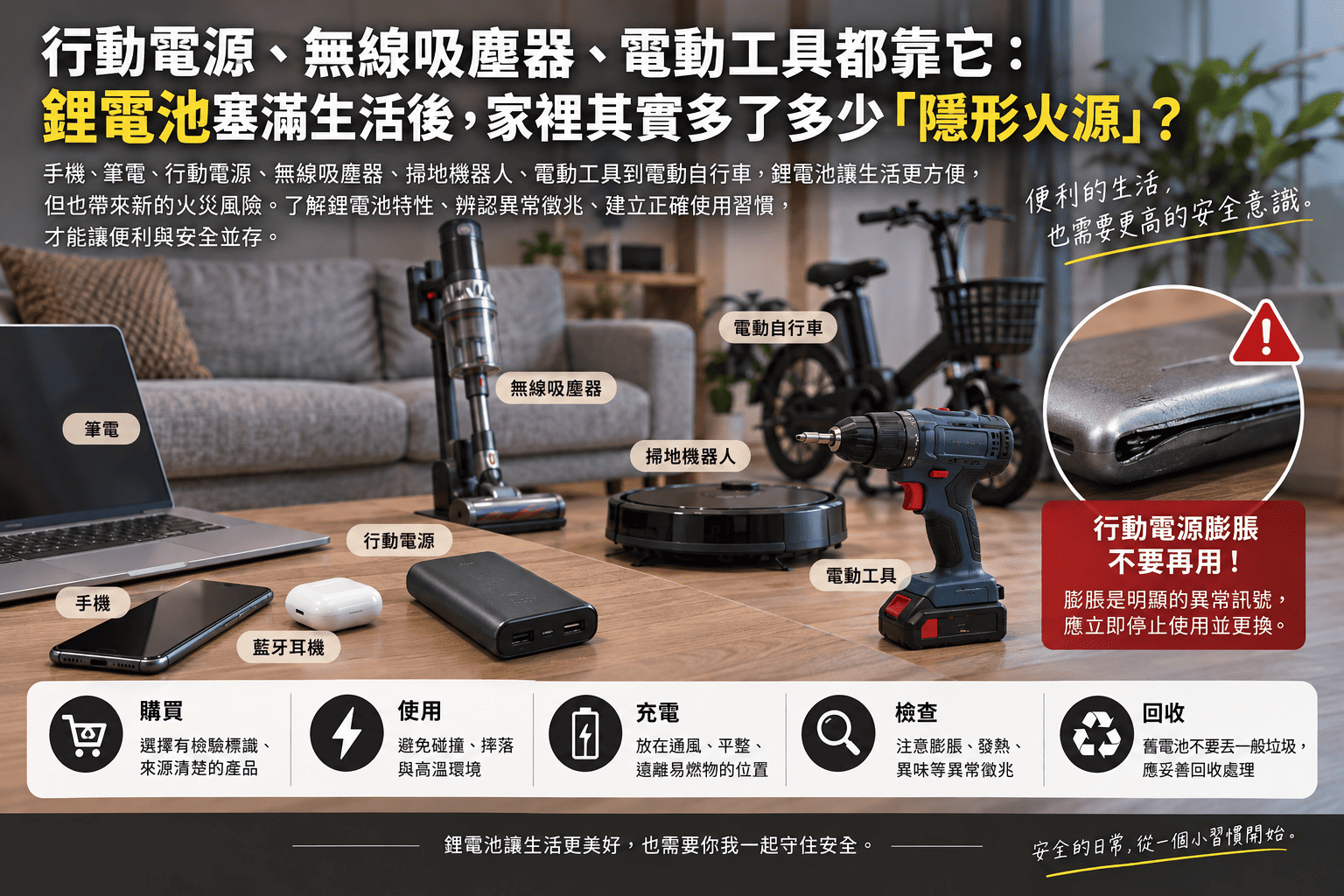 行動電源、無線吸塵器、電動工具都靠它:鋰電池塞滿生活後,家裡其實多了多少「隱形火源」?