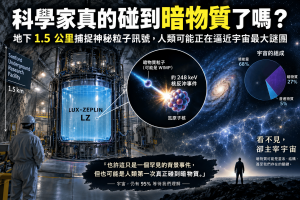 地下約1.5公里的LUX-ZEPLIN實驗觀察到一個難以立即用已知背景解釋的核反沖事件，引發暗物質研究關注。本文解析暗物質是什麼、WIMP、LUX-ZEPLIN、宇宙暗物質、5 sigma標準與暗物質發現需要哪些證據，說明為什麼一個神秘粒子訊號可能成為新物理的重要線索。