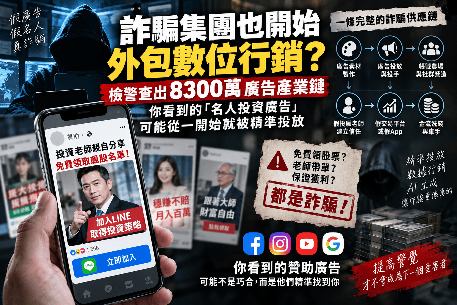 詐騙集團也開始外包數位行銷?檢警查出8300萬廣告產業鏈,你看到的「名人投資廣告」可能從一開始就被精準投放
