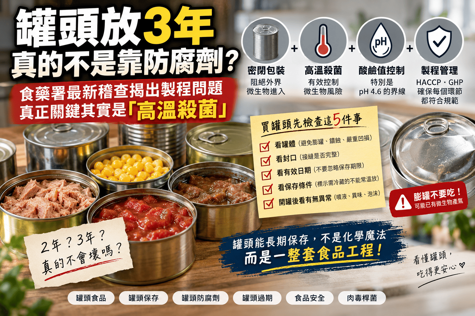 罐頭放3年真的不是靠防腐劑？食藥署最新稽查揭出製程問題，真正關鍵其實是「高溫殺菌」