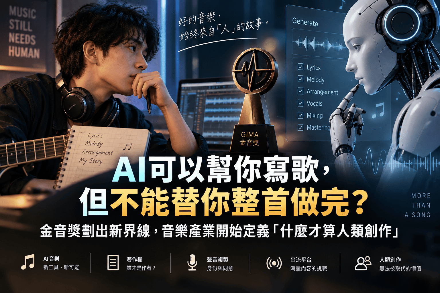 AI可以幫你寫歌，但不能替你整首做完？金音獎劃出新界線，音樂產業開始定義『什麼才算人類創作