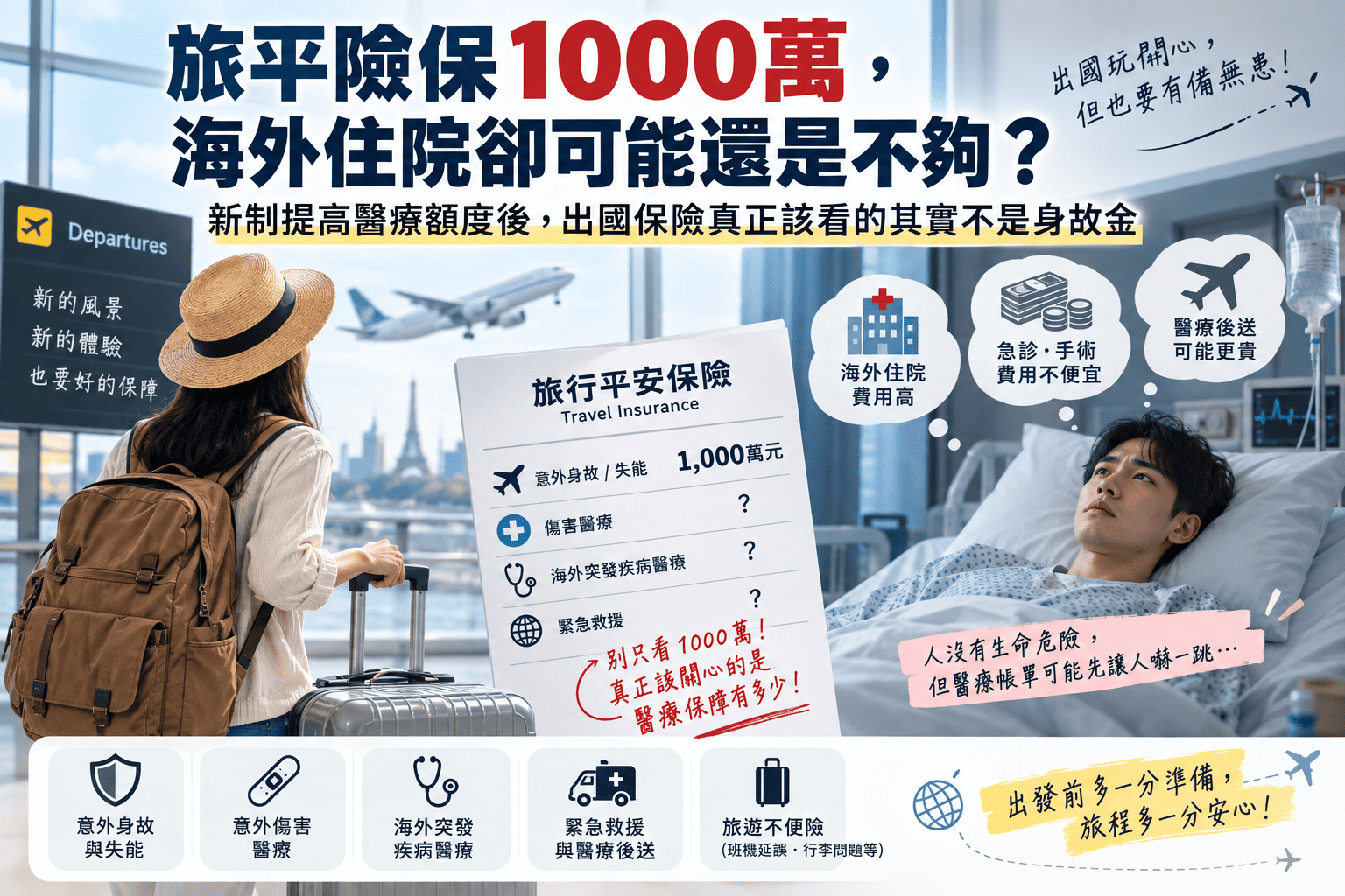 旅平險保1000萬,海外住院卻可能還是不夠?新制提高醫療額度後,出國保險真正該看的其實不是身故金