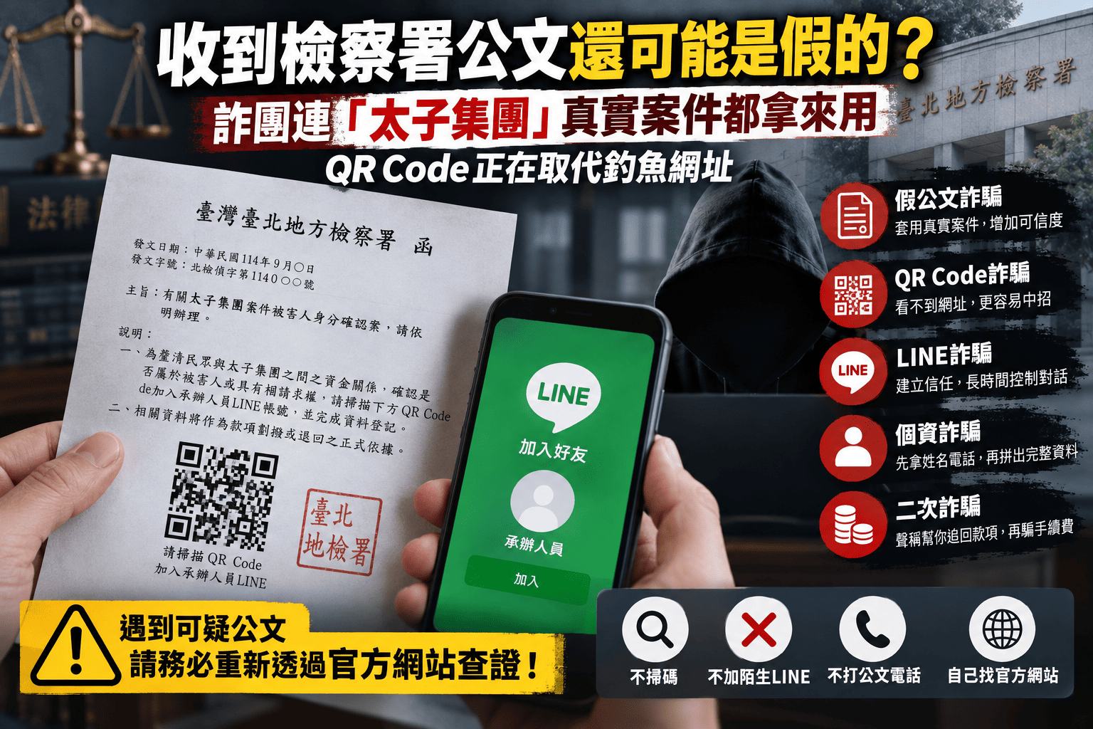 收到檢察署公文還可能是假的?詐團連「太子集團」真實案件都拿來用,QR Code正在取代釣魚網址