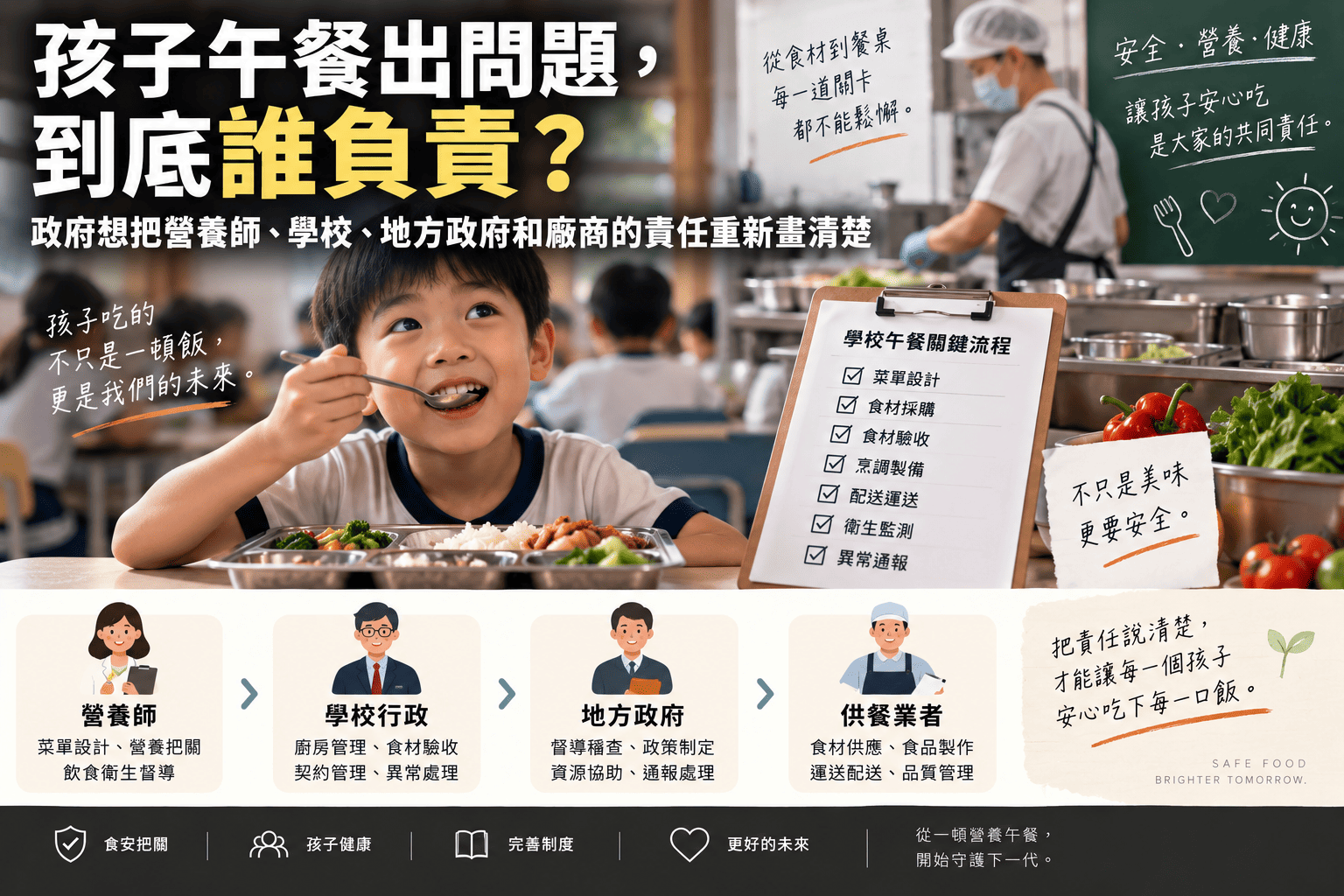 孩子午餐出問題，到底誰負責？政府想把營養師、學校、地方政府和廠商的責任重新畫清楚