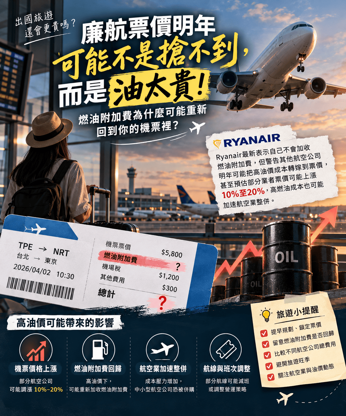 廉航票價明年可能不是搶不到，而是油太貴：燃油附加費為什麼可能重新回到你的機票裡？