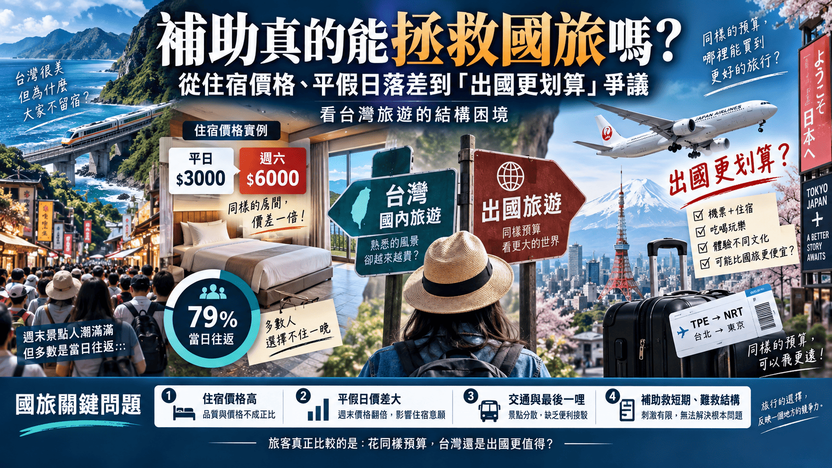 補助真的能拯救國旅嗎？從住宿價格、平假日落差到「出國更划算」爭議，看台灣旅遊的結構困境