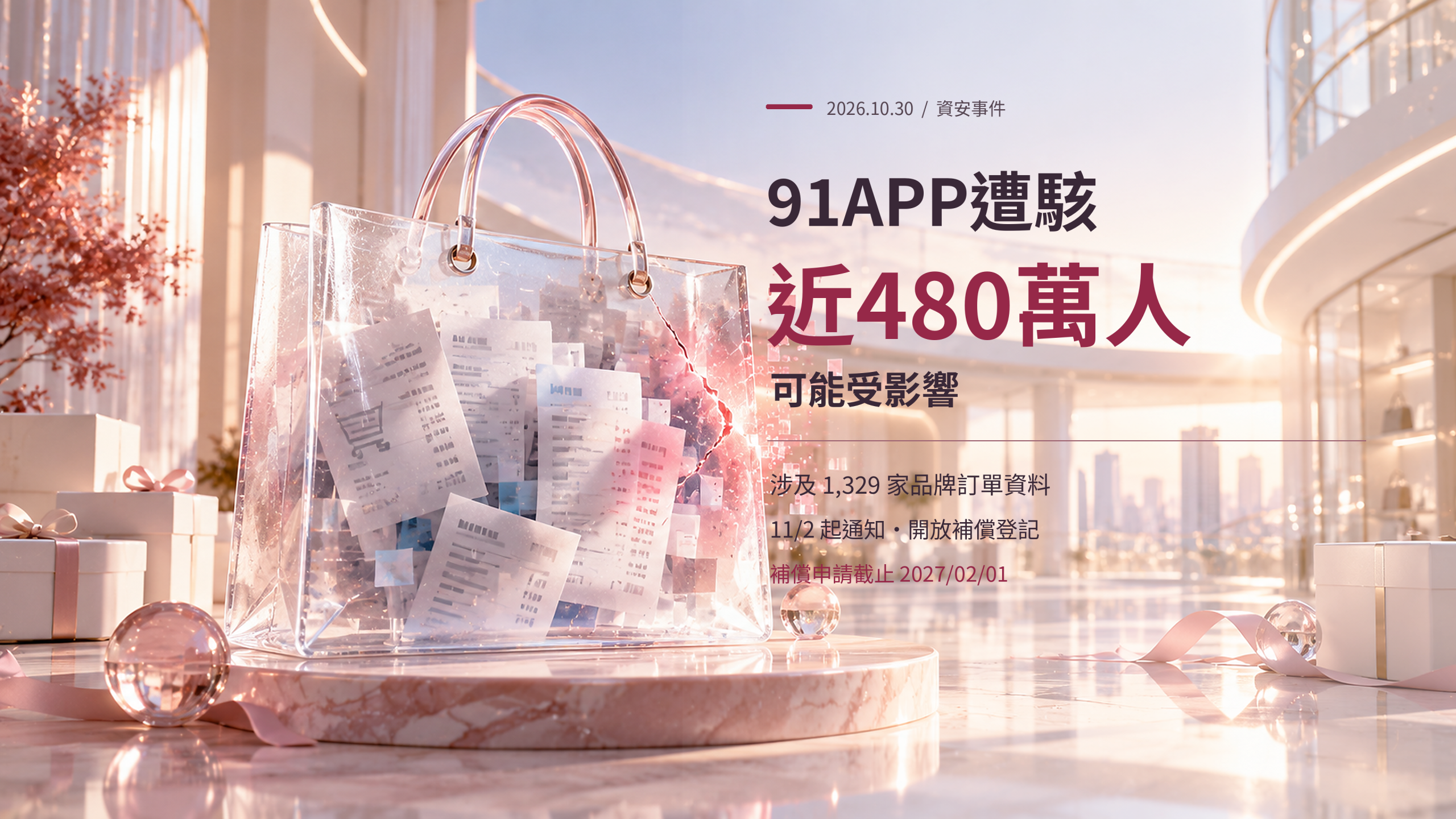 91APP被駭恐影響479萬消費者！1,329品牌訂單資料遭入侵，11/2通知、沒財損也能申請補償：查詢資格、防詐與期限一次看