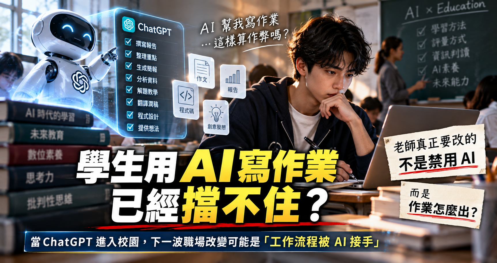 學生用AI寫作業已擋不住？當ChatGPT進入校園，老師真正要改的可能不是禁用AI，而是「作業怎麼出」