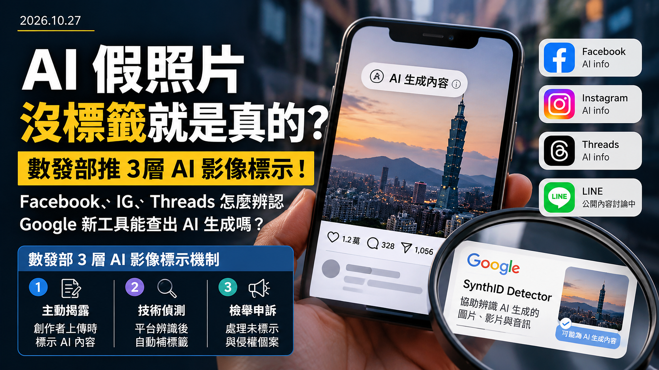 AI假照片沒標籤就是真的?數發部推3層AI影像標示!Facebook、IG、Threads怎麼辨認,Google新工具能查出AI生成嗎?