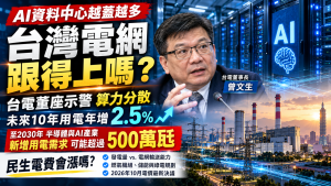AI資料中心用電暴增？台灣電網挑戰、10年需求與2026電價