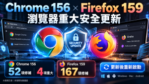 Chrome 156修補52漏洞！Firefox 159更新版本與安全檢查