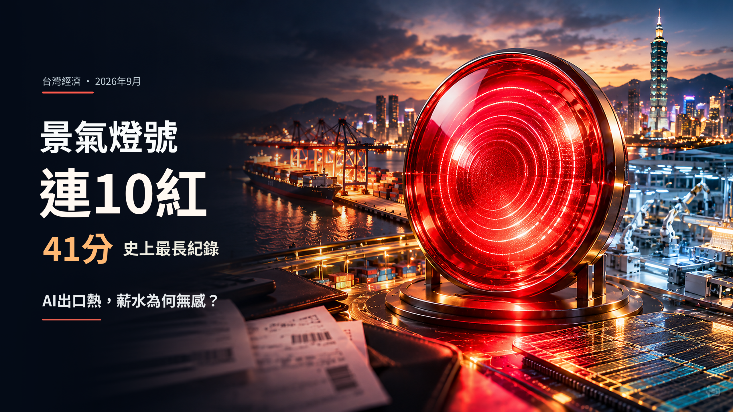 台灣景氣燈號連10紅創史上紀錄!9月41分、AI半導體帶動出口,為什麼薪水沒感覺?股市、物價與2027景氣一次看