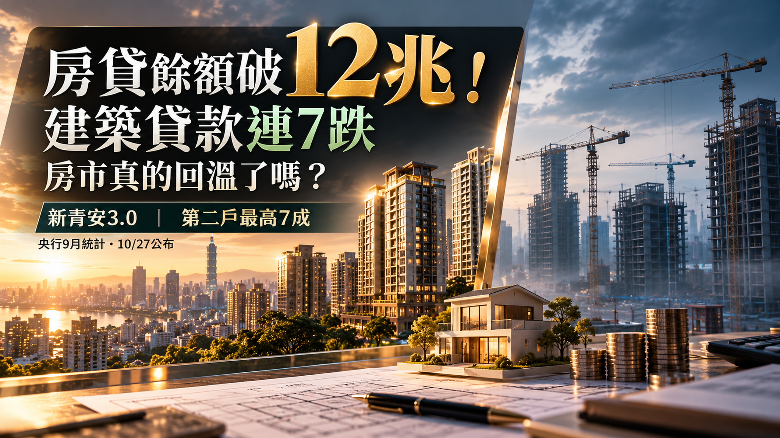 台灣房貸餘額突破12兆元!建築貸款連7個月下滑,房市真的回溫了嗎?新青安3.0、第二戶7成與購屋族貸款風險一次看
