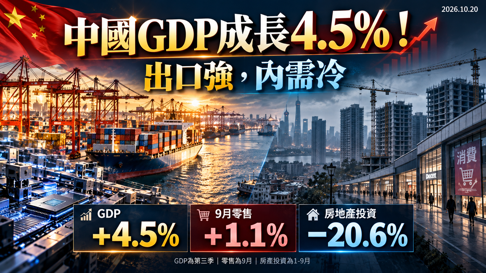 中國GDP成長4.5%超預期！出口暴增33%、零售僅增1.1%，房地產投資重挫20.6%，台灣哪些產業受影響？