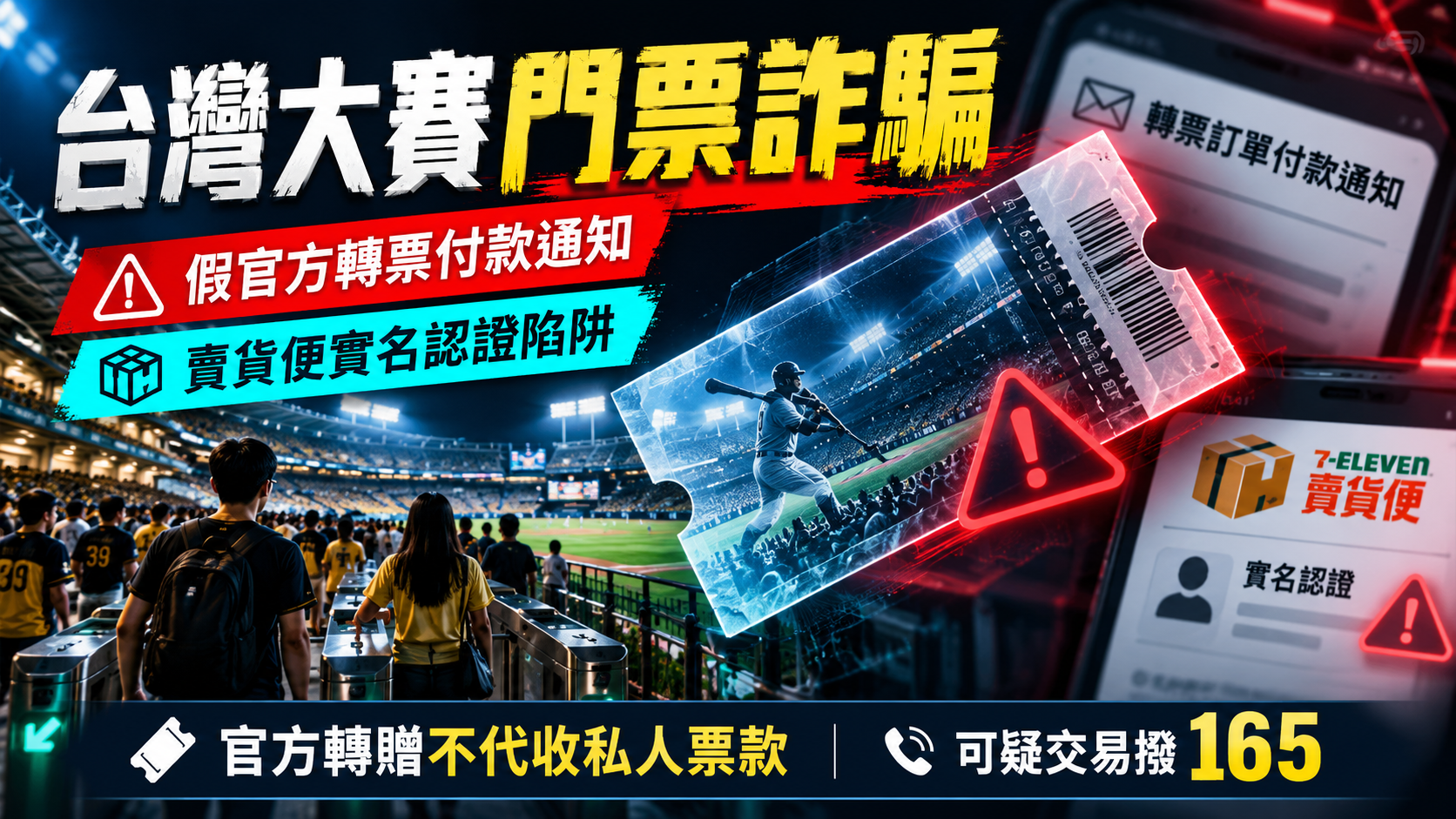 台灣大賽門票詐騙曝光！假官方轉票、賣貨便實名認證怎麼騙？5大查證重點與受騙處理方式一次看