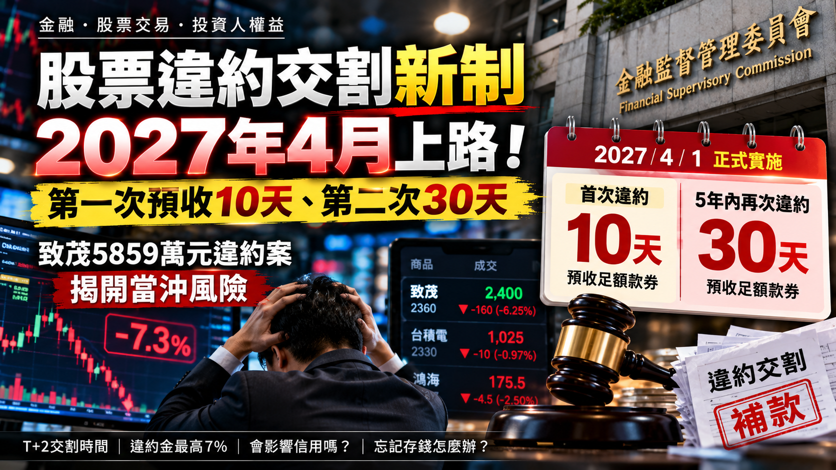 股票違約交割新制2027年4月上路!第一次預收10天、第二次30天,致茂5859萬元違約案揭開當沖風險