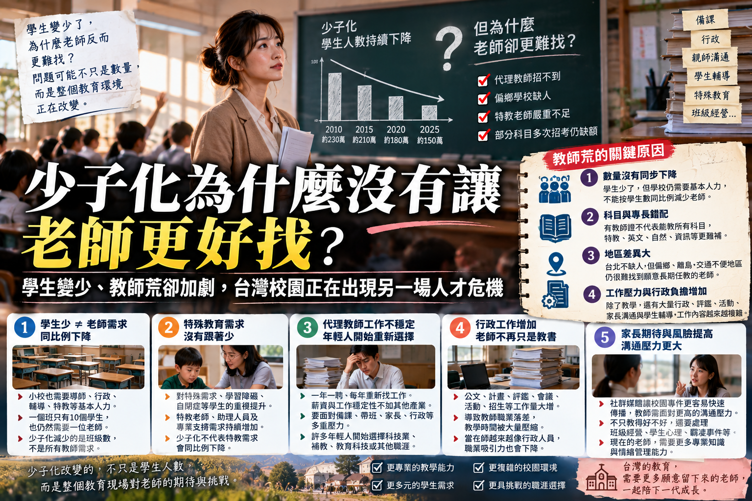 少子化為什麼沒有讓老師更好找?學生變少、教師荒卻加劇,台灣校園正在出現另一場人才危機