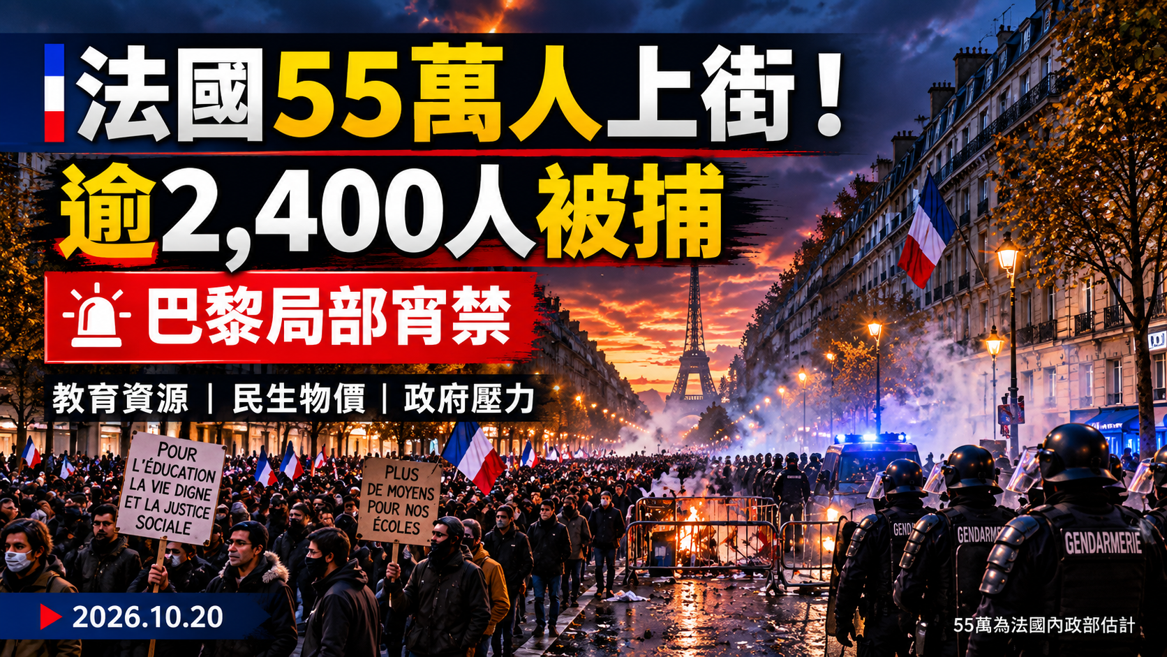 法國55萬人上街抗議！逾2,400人被捕、巴黎局部宵禁，馬克宏政府為何陷入社會動盪？抗議原因與旅遊影響一次看