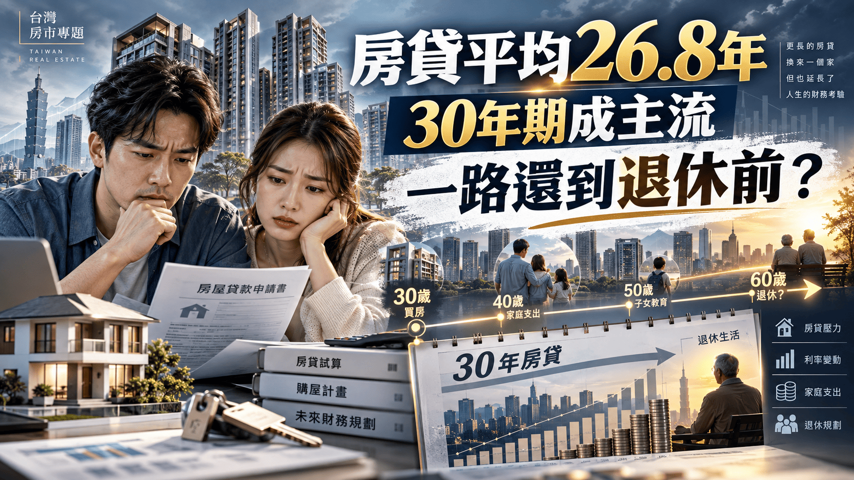 房貸平均要揹26.8年，30年期已成主流：台灣人正在把房貸一路還到退休前？