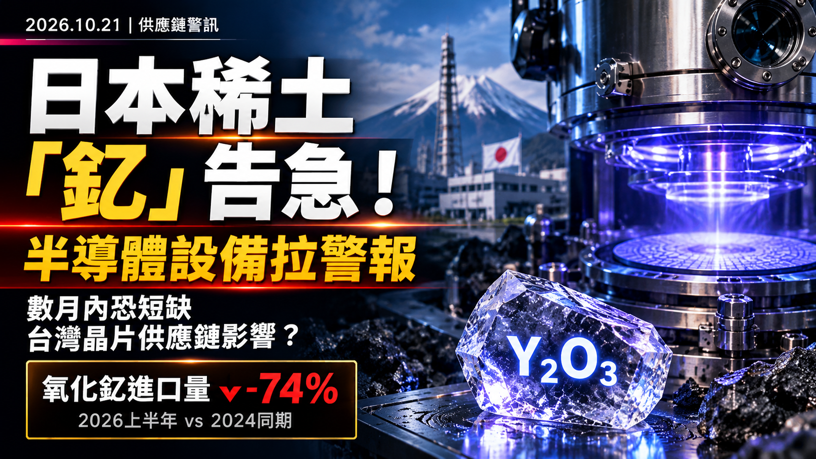 日本稀土「釔」庫存恐數月內耗盡！中國出口管制衝擊半導體設備、航空引擎，台灣晶片產業會受影響嗎？