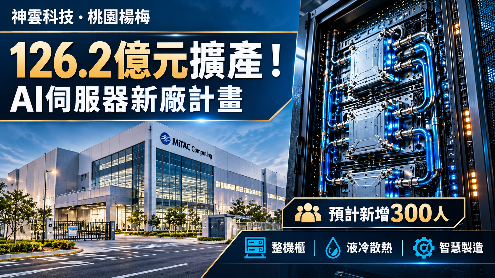 神雲科技砸126.2億元桃園楊梅蓋新廠!新增300工作機會,AI伺服器整機櫃、液冷散熱與用電挑戰一次看