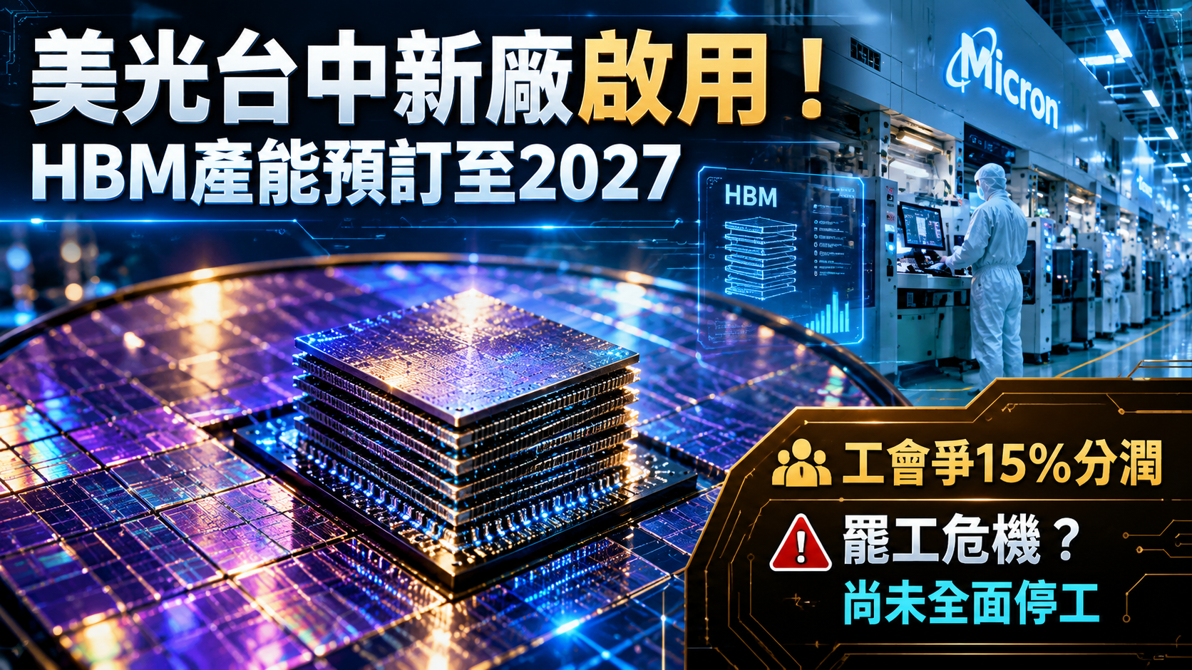 美光台中新廠啟用！HBM產能訂單滿到2027年，卻碰上罷工危機？AI記憶體、15%分潤爭議一次看